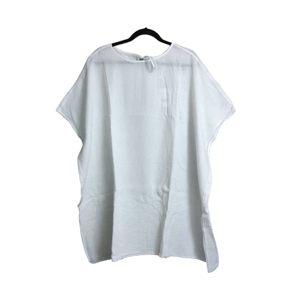 NWT Andie Magdalena Kaftan White Textured Short Sleeve Tie Back Loose Fit S/M
